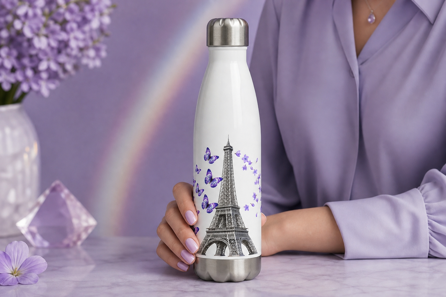 tsgabrielle® • Paris - La Tour Eiffel • Water Bottle • White • Stainless Steel • 17 oz - View 14